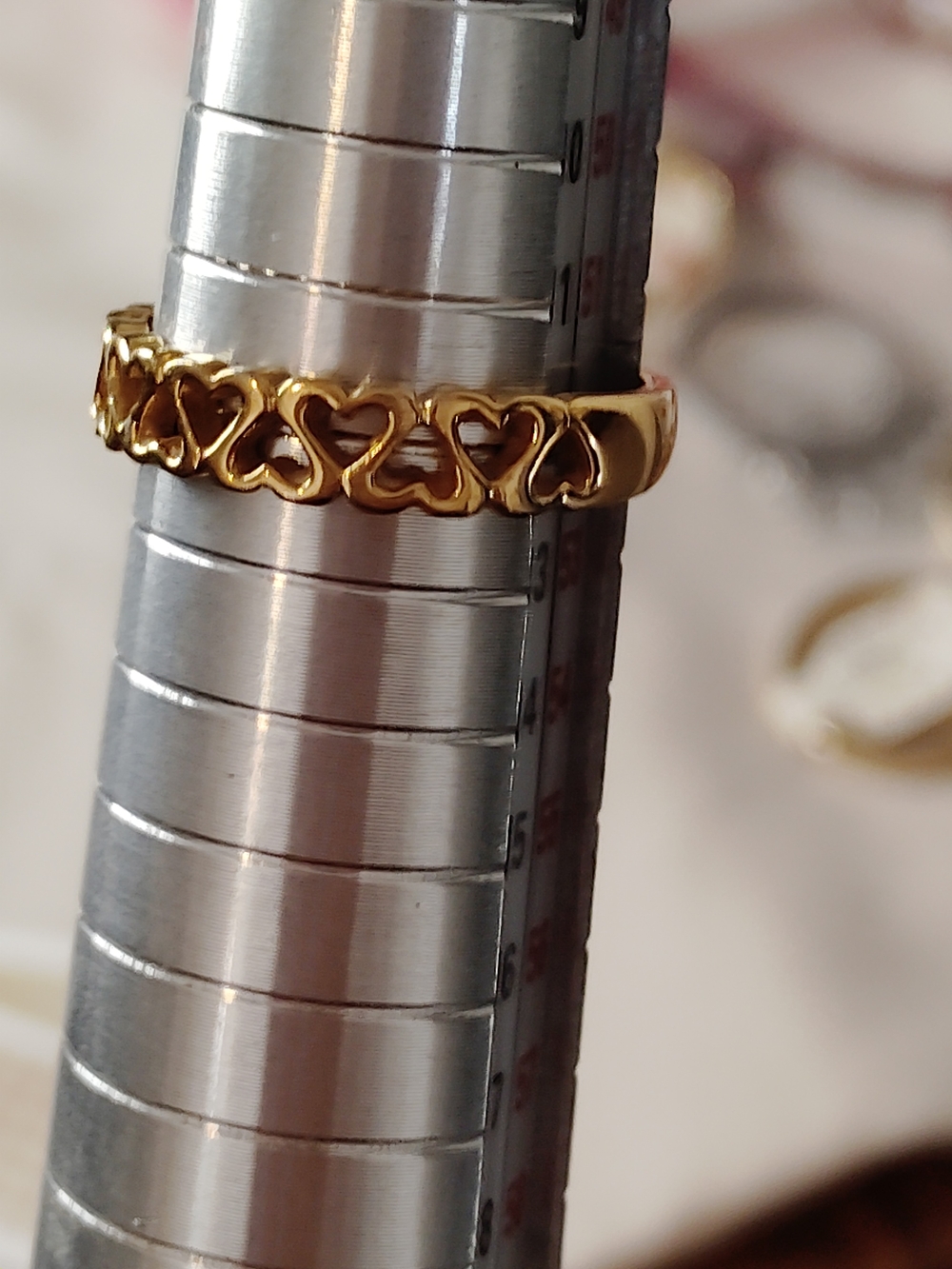 Gold Tone Open Heart Band Ring Size 6 Romantic Stackable